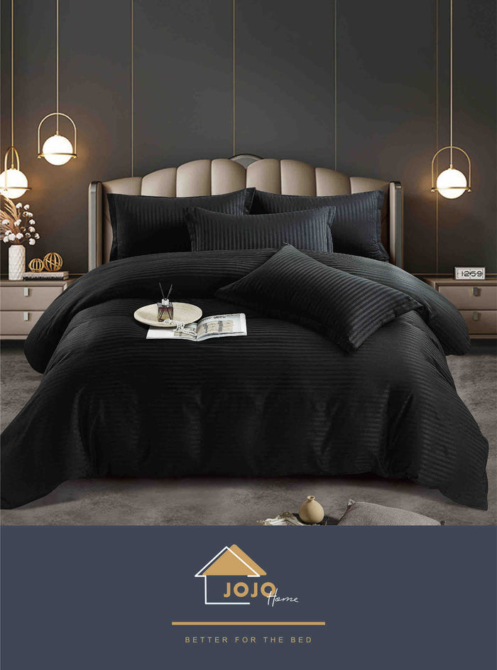 Lenjerie de Pat Damasc Deluxe 6 piese- Negru