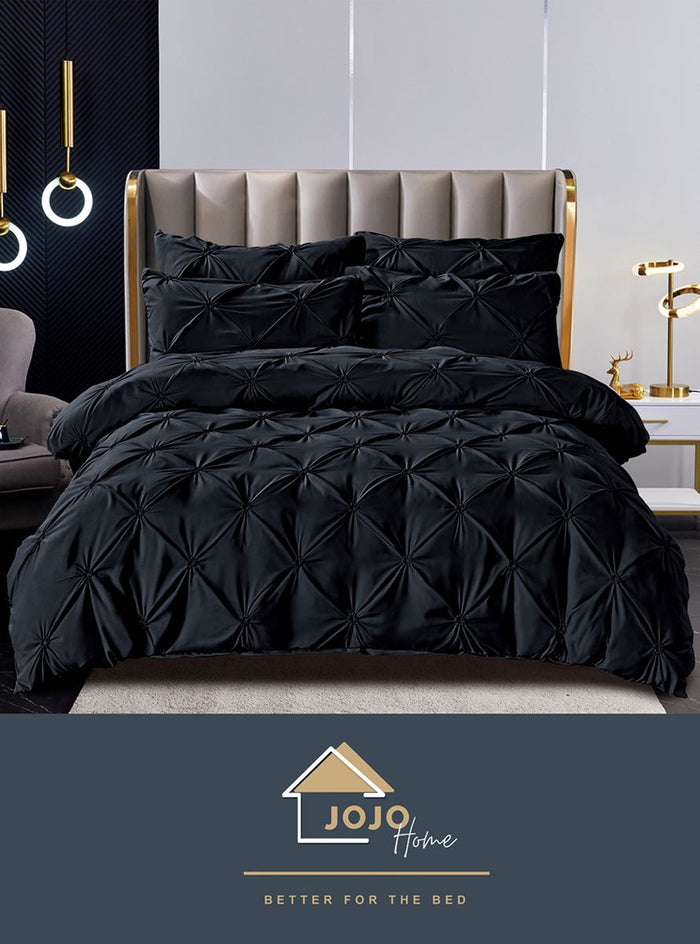Lenjerie de Pat cu Pliuri din Finet Premium, 6 piese - Negru