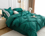 Lenjerie de Pat din Finet Premium cu Inimi Brodate, 6 piese - Verde Smarald