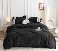 Lenjerie de Pat din Finet Premium cu Inimi Brodate, 6 piese - Negru