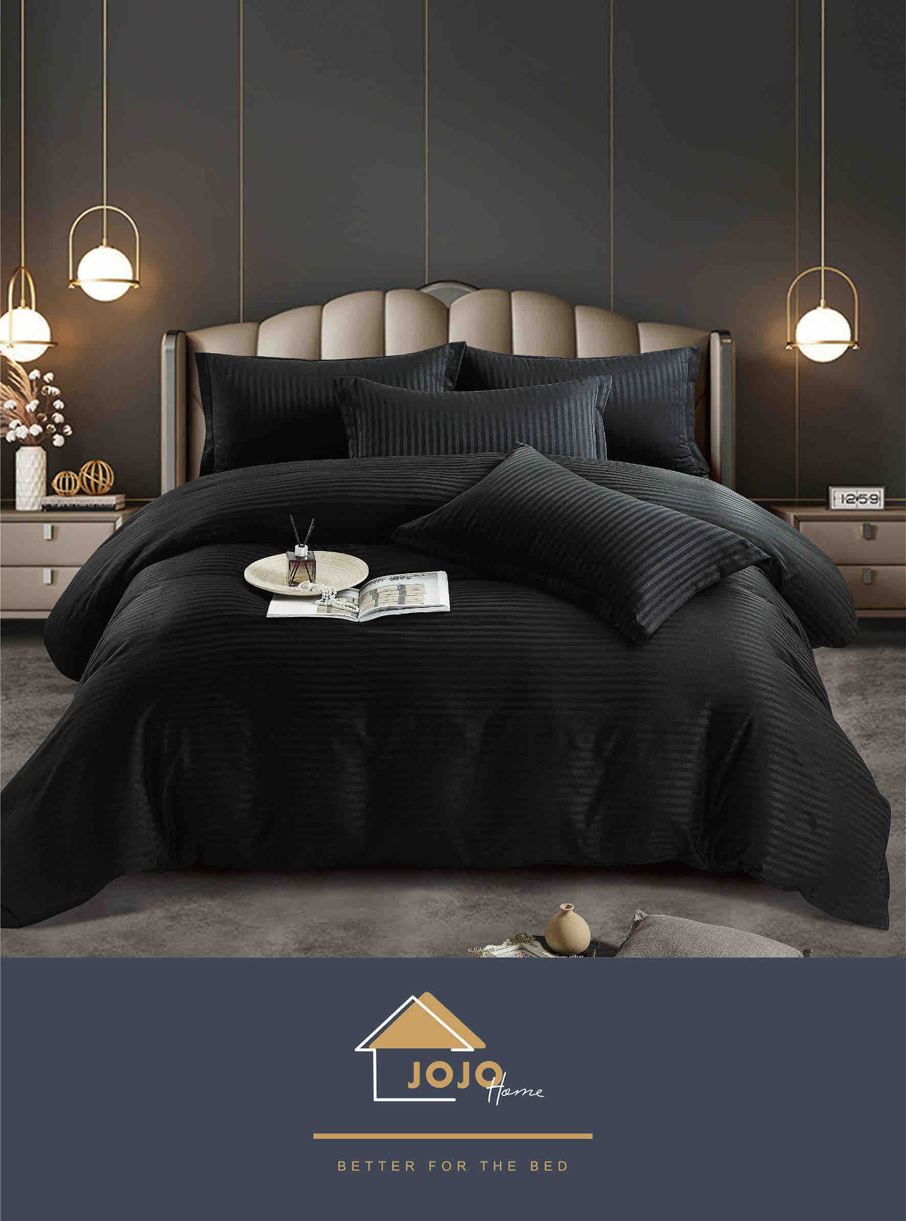 Lenjerie de Pat Damasc Deluxe 6 piese- Negru