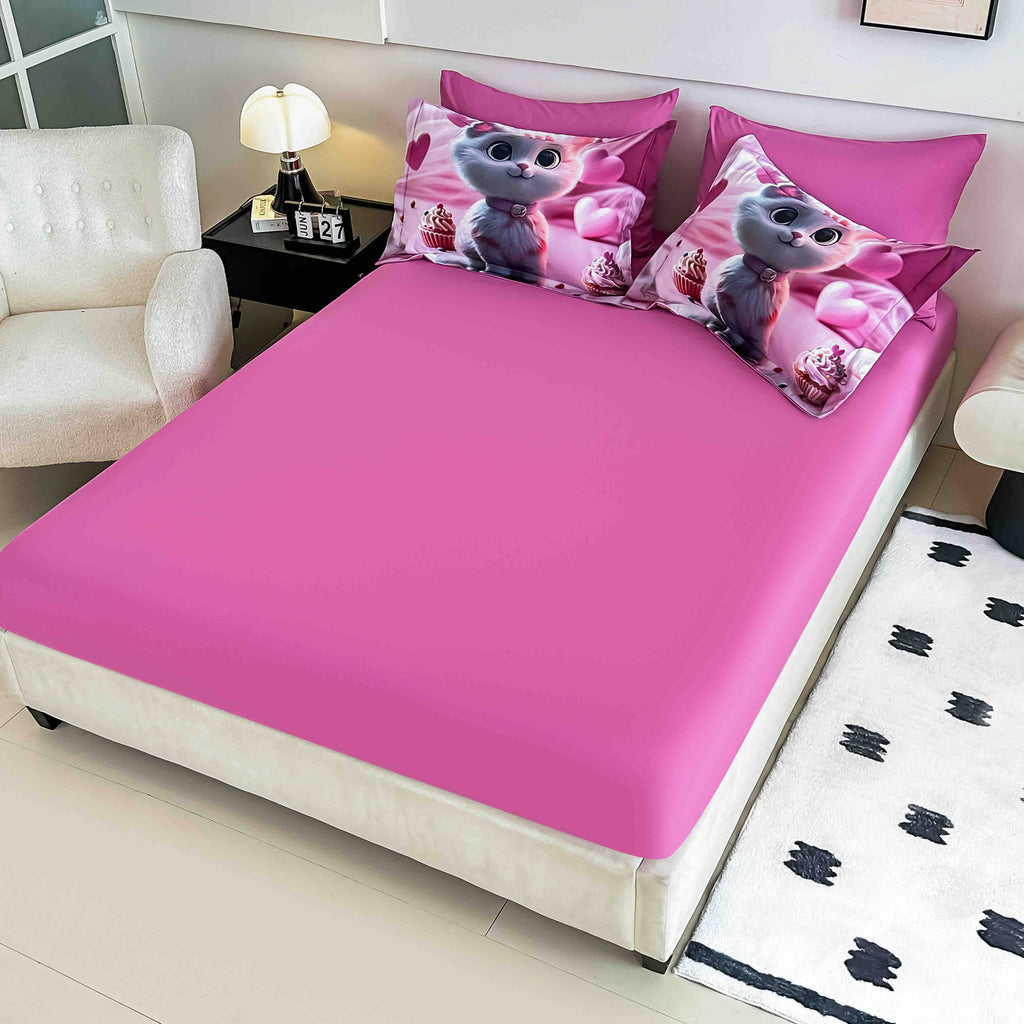 Lenjerie de Pat 5D și Cearceaf cu Elastic din Finet Premium, 6 piese