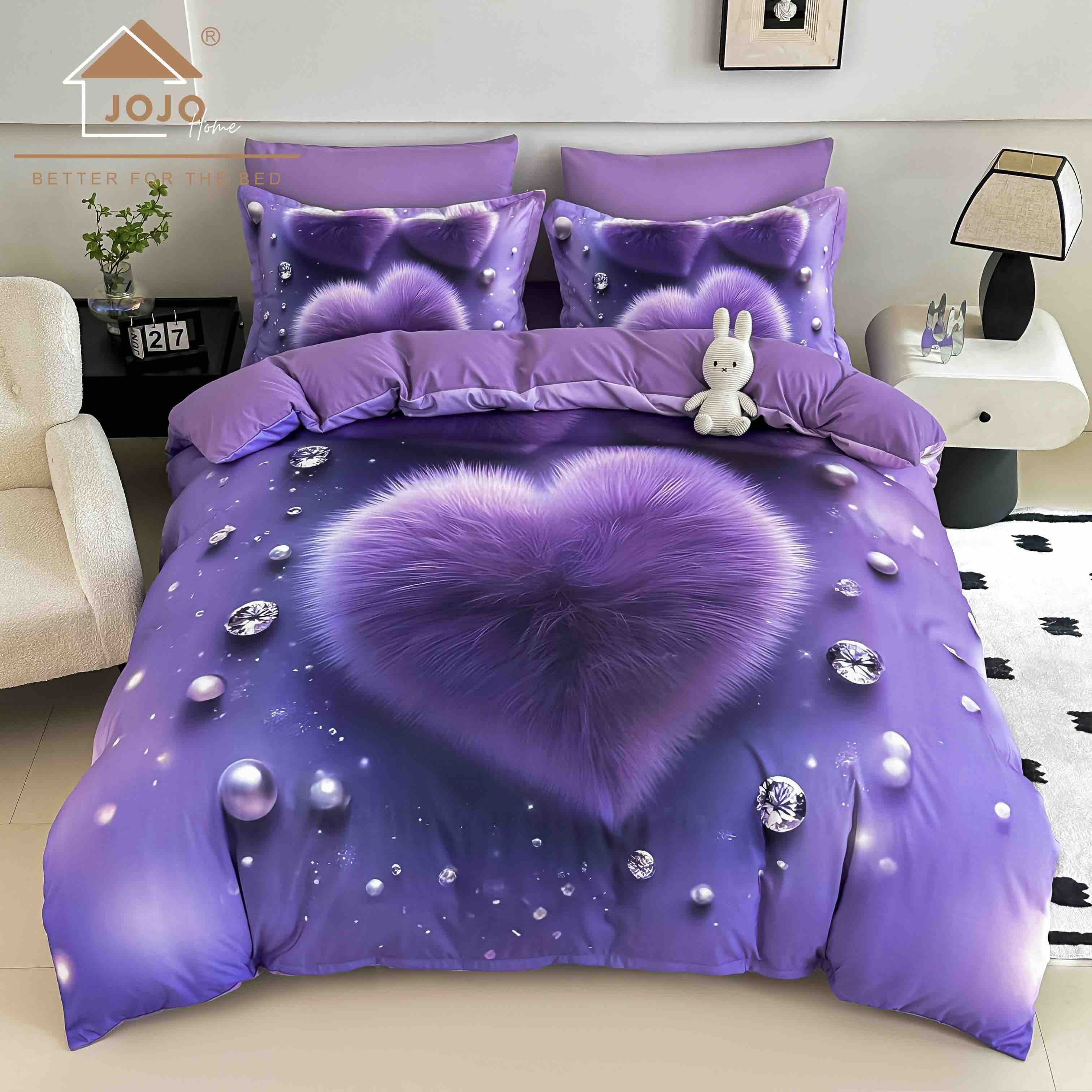 Lenjerie de Pat 5D și Cearceaf cu Elastic din Finet Premium, 6 piese